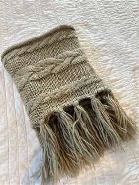 GUC Beige Knit Fringe Infinity Scarf